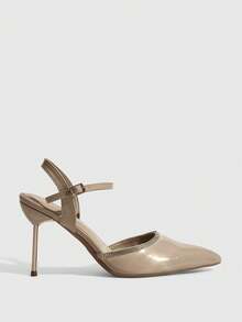 CUCCOO SZL Pantofi cu toc înalt, eleganți, de culoare caisă, cu vârful ascuțit, decorați cu strasuri, cu vârful ascuțit, din piele lăcuită, sexy, versatili, cu bareta la gleznă, pantofi la modă cu toc stiletto, sexy, atrăgători pentru petreceri, potriviți pentru birou, exterior, nuntă, gală, petrecere, primăvară, Paște - Caisă - Vizualizare 5