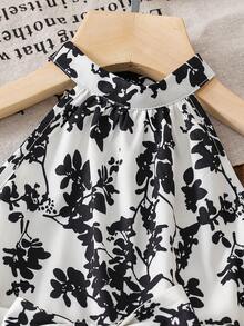 SHEIN 少女碎花无袖休闲连体裤 - 黑與白 - 查看 3