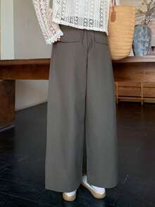 FRIFUL Women's Solid Color Side Pocket Straight Leg Casual Loose Fit Pants, Versatile For Autumn/Winter - Green - View 2
