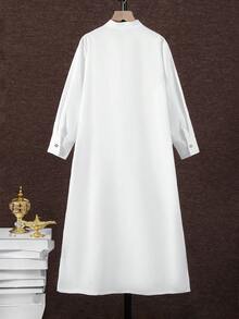 SHEIN Kids Tween Boy Ramadan Jalabiya, Traditional Arab Clothing, Robe, Eid Dress, Casual Comfortable Color Block Round Neck Half-Zip Pullover Long Sleeve Shirt, Suitable For Spring/Summer, Outings, Valentine's Day, Dates, Travel, Vacation, Family Gatherings, Back To School, Wedding Season, Formal Dinners, Birthday Parties - White - View 6