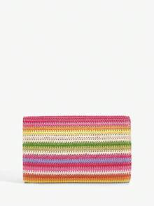 SHEIN SXY 女士手拿包、斜挎包，时尚、优雅、简约、个性化、百搭、经典，编织压纹PU材质，大号五金搭扣装饰，适合通勤、办公、约会、日常、购物、下午茶等场合，时尚女士手拿包 - 杏色 - 查看 4