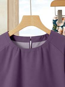 Rusticease 2件套女士紫色花卉度假休闲纯色上衣+印花半裙套装，女士夏季套装，夏季半裙套装，半裙上衣套装，女士半裙上衣套装，印花半裙套装 - 彩色 - 查看 5