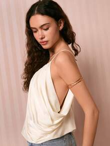 白色花苞优雅褶皱吊带背心，女士款 - 白色 - 查看 6