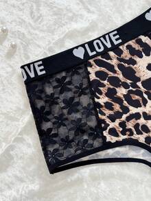 Valentine's Day Fashionable Leopard Print Lace Trim Boyshort Panties - Multicolor - View 8