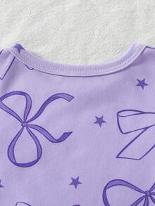 SHEIN Vintaside Kids 女婴两件套弹力针织罗纹高领上衣（带蝴蝶结装饰）和打底裤套装，贴身款 - 彩色 - 查看 4