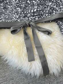 SHEIN LUNE Women's Casual Round Neck Sequin Patchwork Ribbon Party Blouse Sequin Top Sparkle Top Sequin Long Sleeve Top Sparkly Long Sleeve Top Sequins Blouse Sparkly Top Silver Sequin Top Bling Top - Silver - View 3