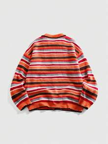 ROMWE MEN Áo khoác cardigan tay dài, phối màu kẻ sọc, cài cúc phía trước, kiểu dáng thường ngày. - Nhiều màu - Xem 2