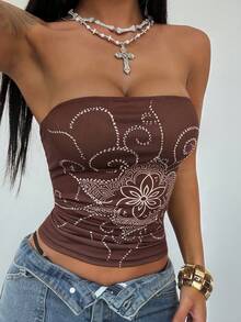 StreetHx Women's Punk Style Bandeau Top In Brown , Summer Holiday - Coffee Brown - View 5