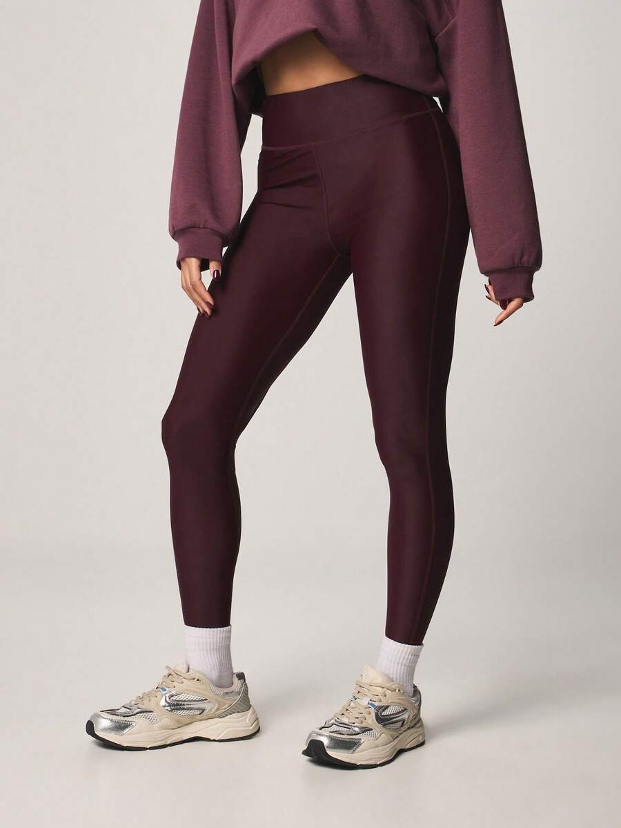 MISSGUIDED Quần legging thể thao cạp cao màu đỏ tía với túi khóa kéo bên hông, thích hợp cho yoga, chạy bộ và trang phục thể thao hàng ngày. - Gỗ đỏ - Xem 1