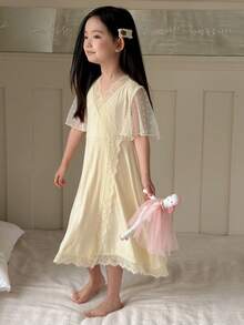 DAZY 少女夏季撞色蕾丝裹身睡裙