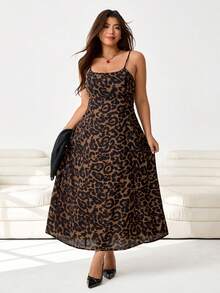 SHEIN EZwear 大码女式豹纹休闲简约连衣裙及罩衫套装，春夏款 - 彩色 - 查看 8