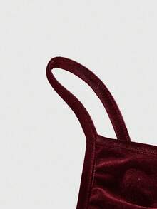 ROMWE Váy nhung cổ điển với họa tiết thêu hình mắt và trái tim bí ẩn theo phong cách Gothic. - Màu Đỏ Sâu - Xem 4