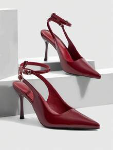 CUCCOO SZL 酒红色尖头性感漆皮哑光极简细高跟鞋 - 酒紅色 - 查看 2