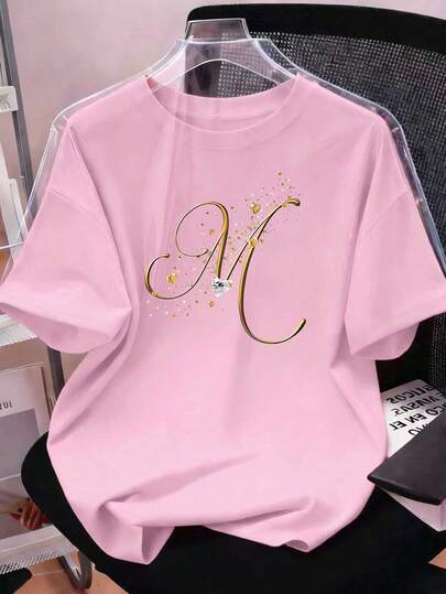 Resyla Women's Casual Letter Print Round Neck Short Sleeve T-Shirt, Summer