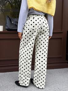 SHEIN Maternity High Waist Straight Leg Polka Dot Print Jeans Spring Christmas New Year Thanksgiving Commuting Vacation Graduation Chic Y2k Cute Streetwear Coquette Party Wedding Elegant Business Casual Woman - White - View 2