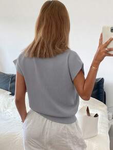 Livesso 女士纯色修身针织 POLO 领毛衣，休闲通勤春夏 - 淺藍色 - 查看 2