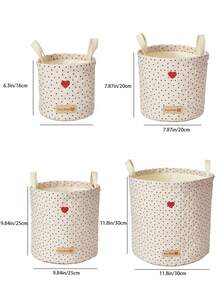 Cozy Pixies 波点爱心图案多尺寸收纳篮，适合存放玩具/婴儿房用品 - 米色 - 查看 5