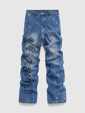 Street Life Herren Jeans mit Slogan-Muster, geeignet für den täglichen Gebrauch, Frühling/Sommer