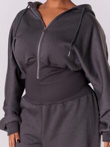 MUSERA بدلة قطنية مريحة مع خصر مشدود وسحاب، مناسبة للارتداء اليومي في الربيع - رمادي غامق - مشاهدة 6