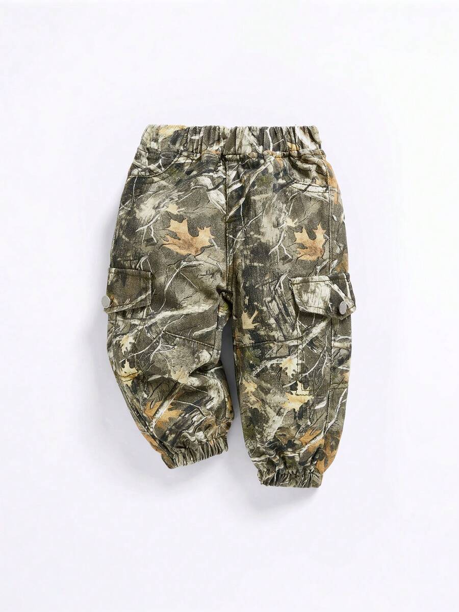 SHEIN Baby Boy All-Over Print Elastic Waist Casual Cargo Jeans - Multicolor - View 1