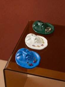 Joivida 1件创意人脸首饰碟蜡烛托盘树脂家居装饰摆件道具，可用于展示戒指、耳环、硬币