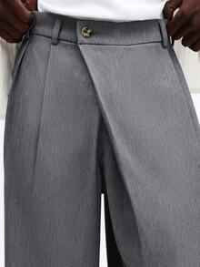 SUMWON Pantalones de vestir de corte relajado premium para oficina, trabajo, eventos formales y ocasiones profesionales. Pantalones de pierna ancha con detalle de frente plisado. - Gris - Ver 6
