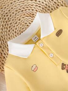 SHEIN Playful Pals 女婴粉色小熊印花长袖翻领连衣裙，甜美时尚，舒适百搭，适合日常穿着，春秋季 - 黃色 - 查看 5
