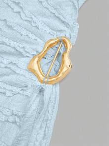 Sweetra Camiseta ajustada de manga acampanada de unicolor - Azul - Ver 6