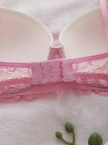DelicateAllure 3/4罩杯蕾丝拼接聚拢钢圈文胸，可爱、甜美、浪漫，适合女性日常穿着 - 粉色 - 查看 7