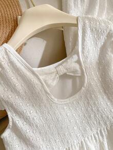 Elladie kids Tween Girls Minimalist Chic White Knit Jacquard Fabric Backless Cap Sleeve Top And Elastic Waist Pants Set, Spring/Summer