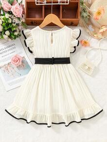 Souflis Souflis Vestido casual de niña con volantes en el bajo y cinturón, para verano - Albaricoque - Ver 8