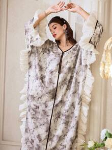 Yasmyna Modest Ruffle Hem Printed Arabic Style Dress For Women