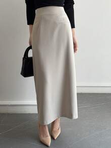 DAZY Mid-Length High Waist A-Line Skirt, Petite Slimming Design For Women - Apricot - View 1