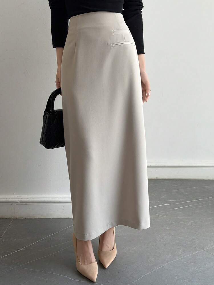 Mid-Length High Waist A-Line Skirt, Petite Slimming Design For Women