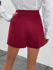 SHEIN Clasi Women's Solid Color Split Design Elegant Office Lady Fashion Skorts - Red - View 2