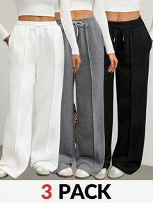 SHEIN Tall Women's Solid Color Drawstring Waist Wide Leg Loose Casual Sweatpants Graduation,Back To School,Graduation,Teacher For Women,Back To School Wide Leg Sweatpants Tall Sweatpants For Women Drawstring Pants Flared Sweatpants Loose Pants - Multicolor - View 1