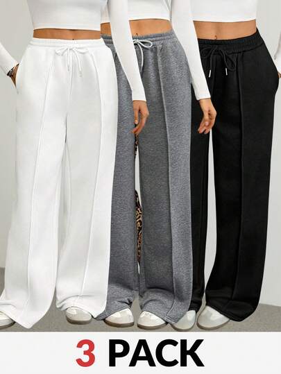 SHEIN Tall Pantalones de chándal anchos de cintura con cordón de unicolor, sueltos y casuales para mujeres, atuendos para graduación, regreso a la escuela, atuendos para maestras
