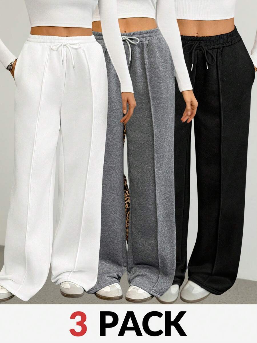 SHEIN Tall Women's Solid Color Drawstring Waist Wide Leg Loose Casual Sweatpants Graduation,Back To School,Graduation,Teacher For Women,Back To School Wide Leg Sweatpants Tall Sweatpants For Women Drawstring Pants Flared Sweatpants Loose Pants - Multicolor - View 1
