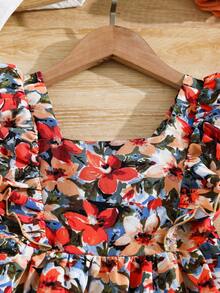 SHEIN Young Girl Ditsy Floral Ruffle Collar Casual Dress - Multicolor - View 5