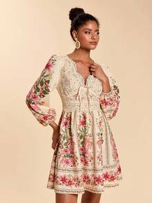 Travachic Women's Romantic Floral Print Vacation Long Sleeve Dress - Pink - View 5