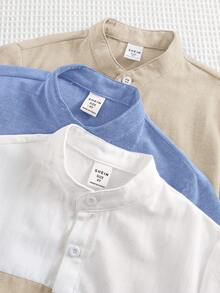 SHEIN Buy 2 Get 1 Free 3pcs/Set Young Boys' Casual Daily Versatile Colorblock Collar Short Sleeve Woven Shirts, Suitable For Spring/Summer, Daily Wear, Sports, Outings, School, Gatherings, Festivals, Photo Shoots, Back To School Season - Multicolor - View 5
