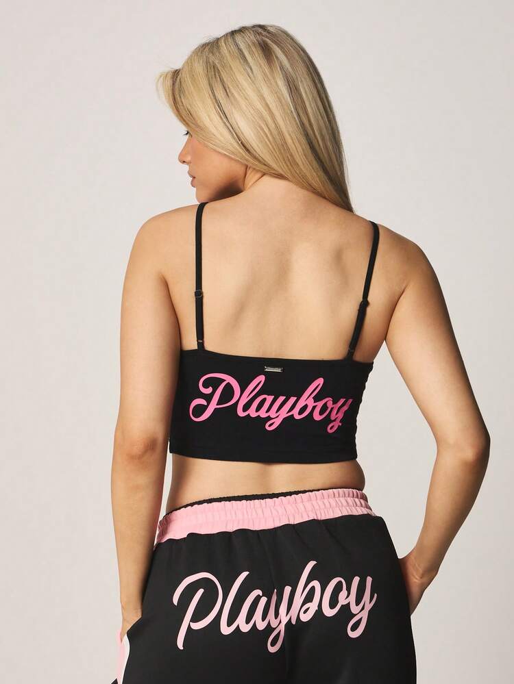 Missguided x Playboy Sleeveless Tank Top With Embroidered Logo Print Design Casual Summer Cropped Tank Top