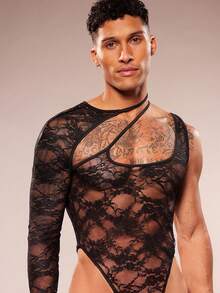 FeverCity Men's Sleeveless Two Pieces Hollow Out Jumpsuit - Black - View 4