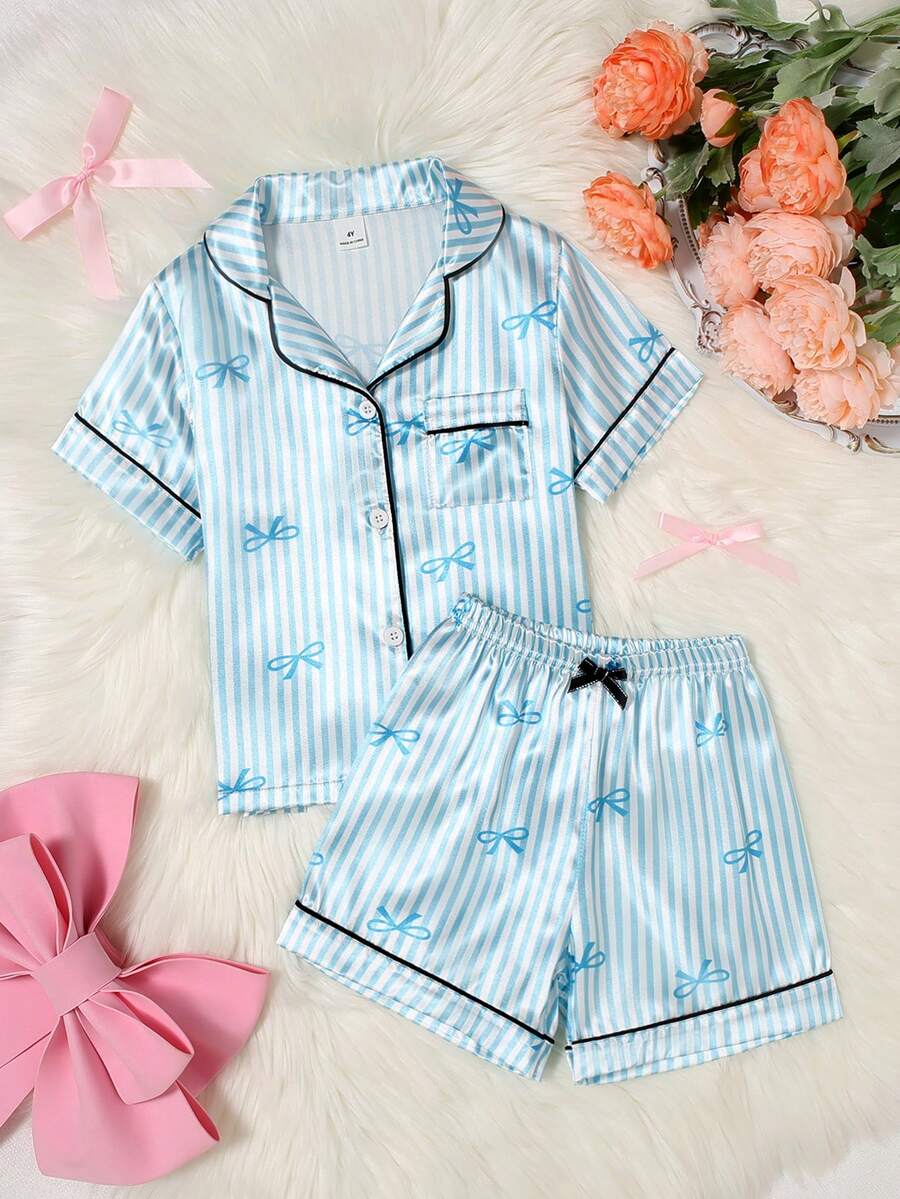 Young Girls Pajamas-2 Piece Pajama Set Spring To Summer - Baby Blue - View 1