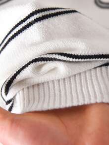 CosyJoli Blusa de punto de manga corta con cuello redondo a rayas negras y blancas de talla grande - Blanco y Negro - Ver 6