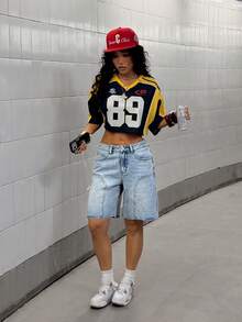 StreetHx Fashionable Casual Street Style Deconstructed Low-Waist Knee-Length Denim Shorts - Light Wash - View 5