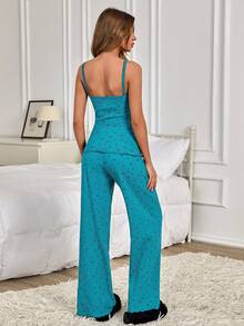 EURMUSE Contrast Lace Detailed Relax Sexy PJ Set - Teal Blue - View 2