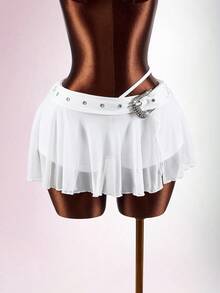 Amplova Women's Y2K Flowy Hem Sexy Avant-Garde Rhinestone Embellished Mini Skirt, Girlgroup Inspired - White - View 4