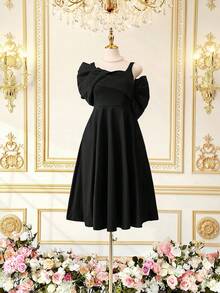 Fleurora Vestido largo asimétrico minimalista de unicolor para mujer