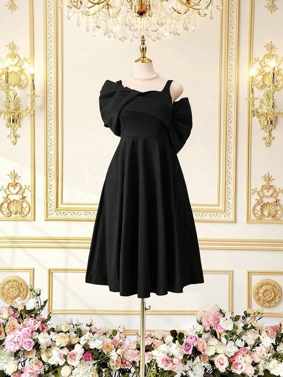 Fleurora Vestido largo asimétrico minimalista de unicolor para mujer